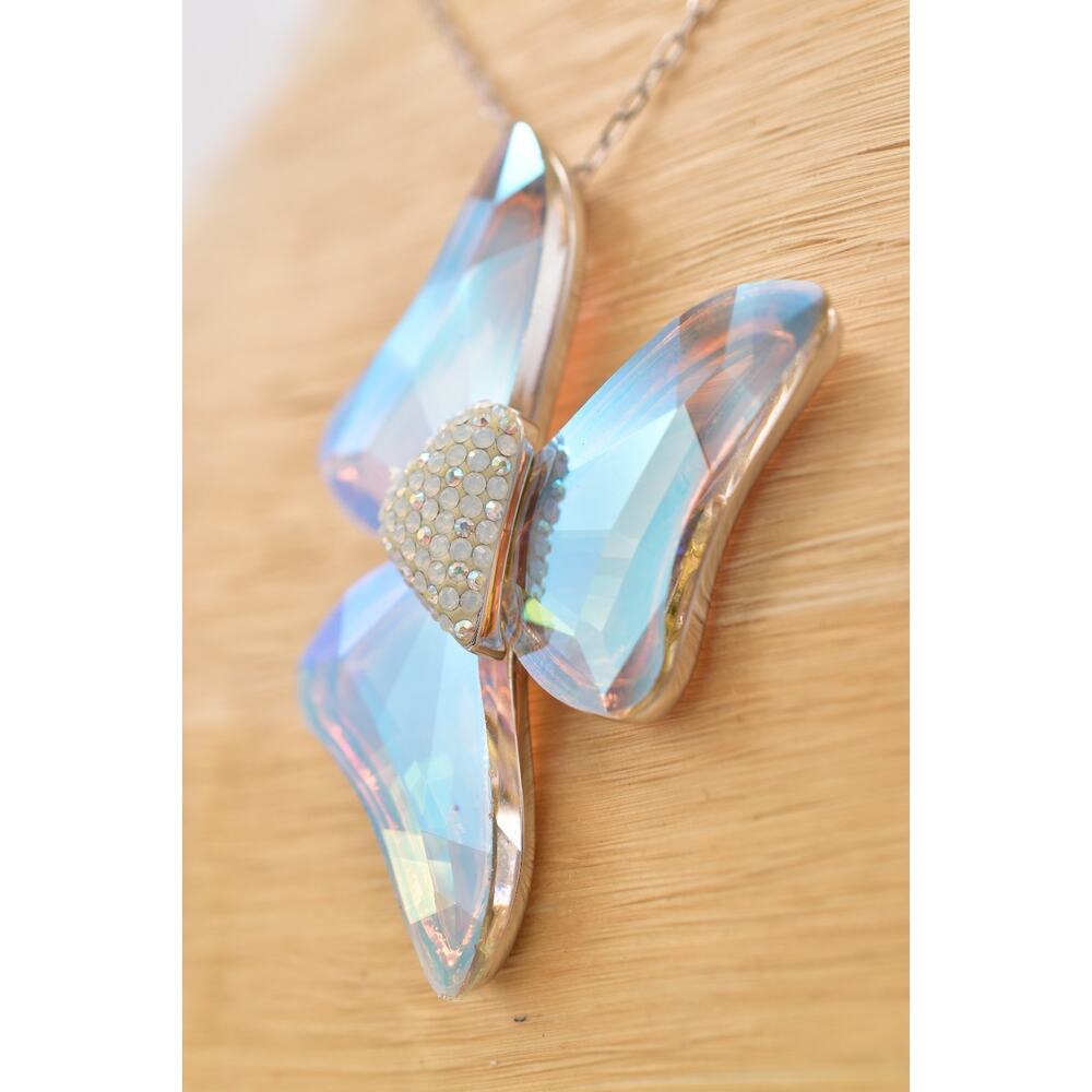 Swarovski Aurora Borealis Crystal Bow Pendant Necklace Silver Swan Signed Bin7B - Picture 10 of 12